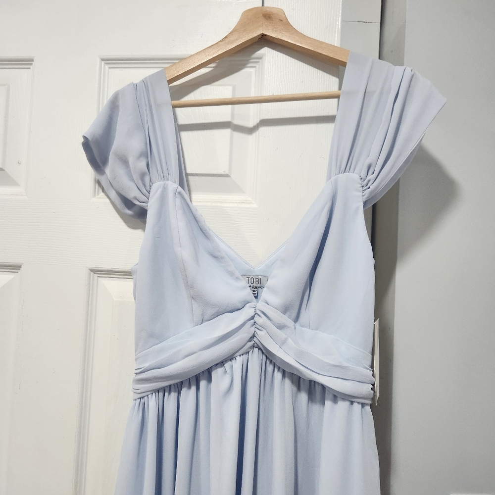 NWT Tobi Maxi Chiffon Formal Bridesmaid Dress Medium Slit Front Light Blue - Picture 5 of 13
